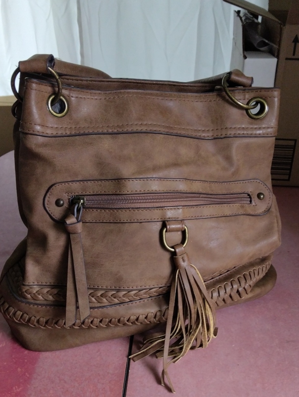 Brown Leather Tassel Shoulder Bag - Picture 3 of 5